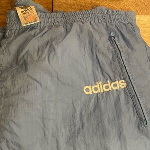 Vintage 90s Adidas Nylon Blue Men's Track Pants with All Countries Flag Tag - L